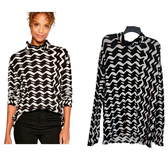 NIC+ZOE Opposites Attract Sweater Black & White Mock Neck Long Sleeve Size M - Picture 1 of 14